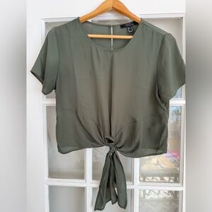 Forever 21 Sage Green Tie-Front Blouse